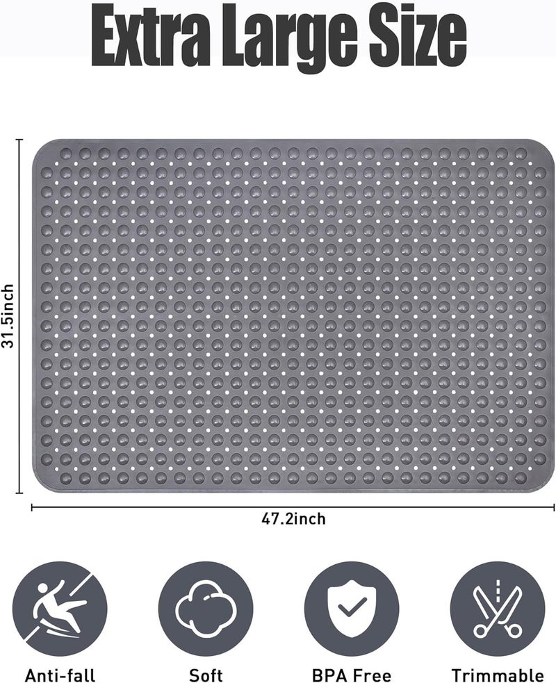 Yonala Extra Large Shower Mat, 47.2 x 31.5 Inch Non Slip Shower Mats for Inside Shower with Drain Hole and Suction Cups, Soft Trimmable TPE Anti Slip Shower Mat for Walk in Shower Stall, Heavy Mat - Image 2